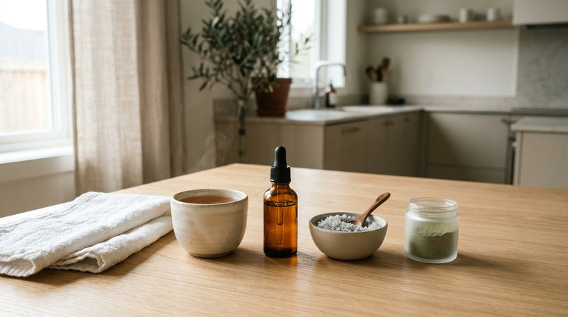 Remèdes de grand-mère pour l'oignon au pied : huile essentielle, sel, argile verte, serviette et tisane