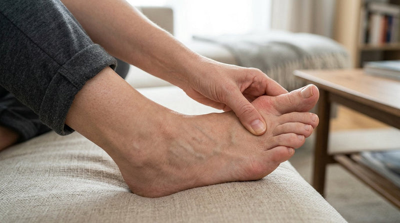 Test du pouce : une main pousse doucement le gros orteil pour vérifier la mobilité de l'hallux valgus