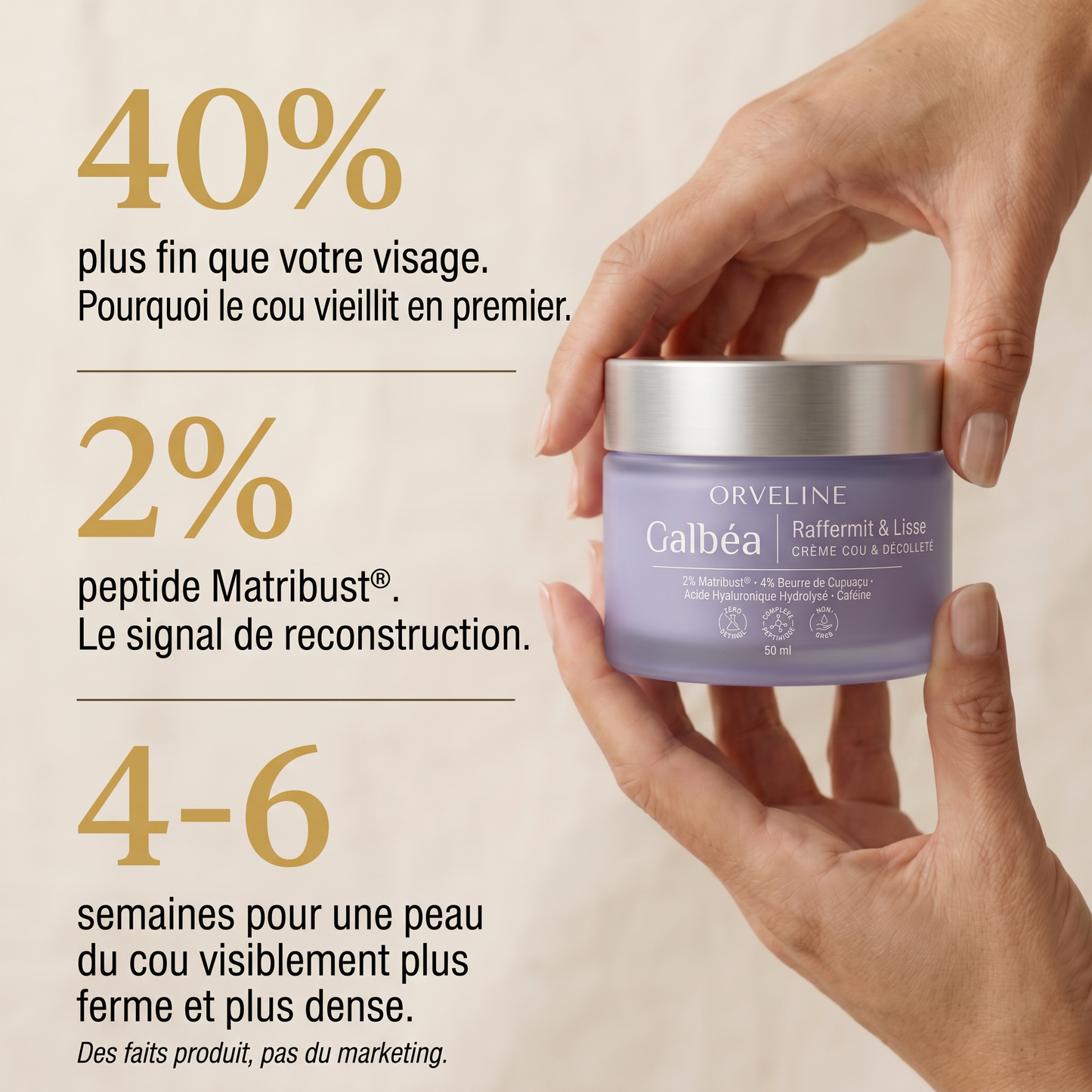 40% plus fin · 2% Matribust® · résultats visibles en 4-6 semaines