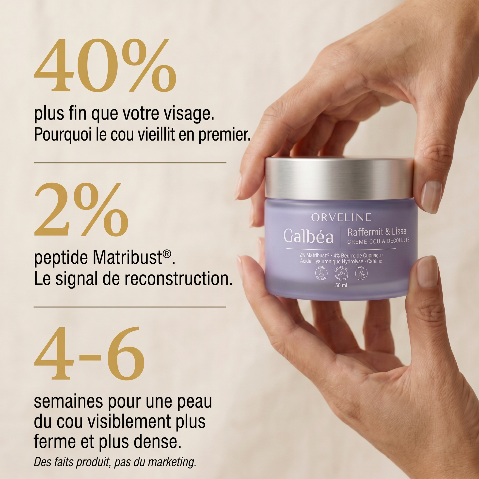 40% plus fin · 2% Matribust® · résultats visibles en 4-6 semaines
